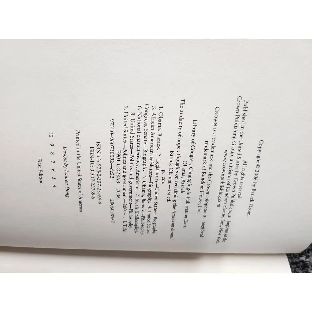 The Audacity of Hope Hardcover First Edition